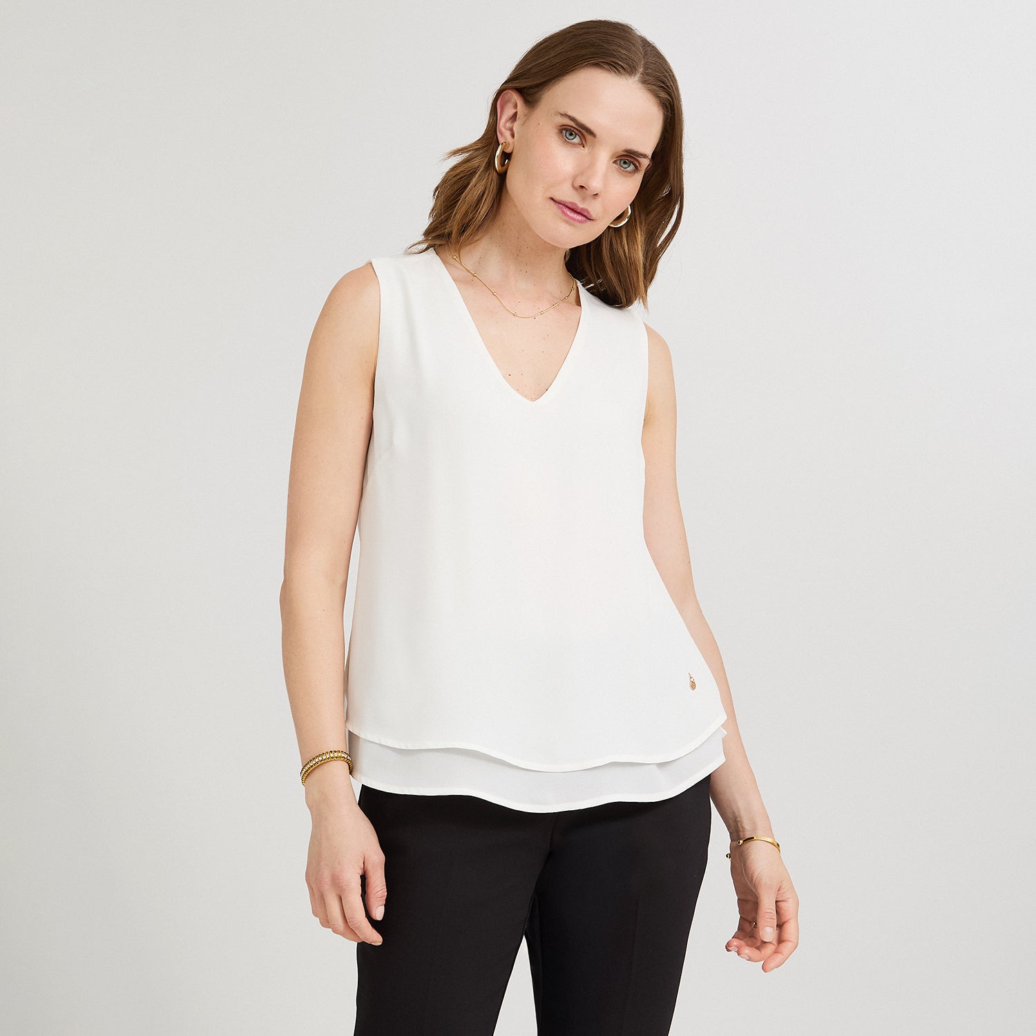 Blusa Crudo Escote V con Doble Capa